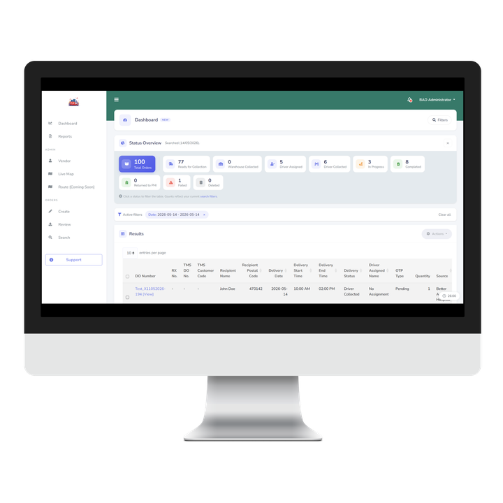 WeTrack web dashboard showing live delivery tracking